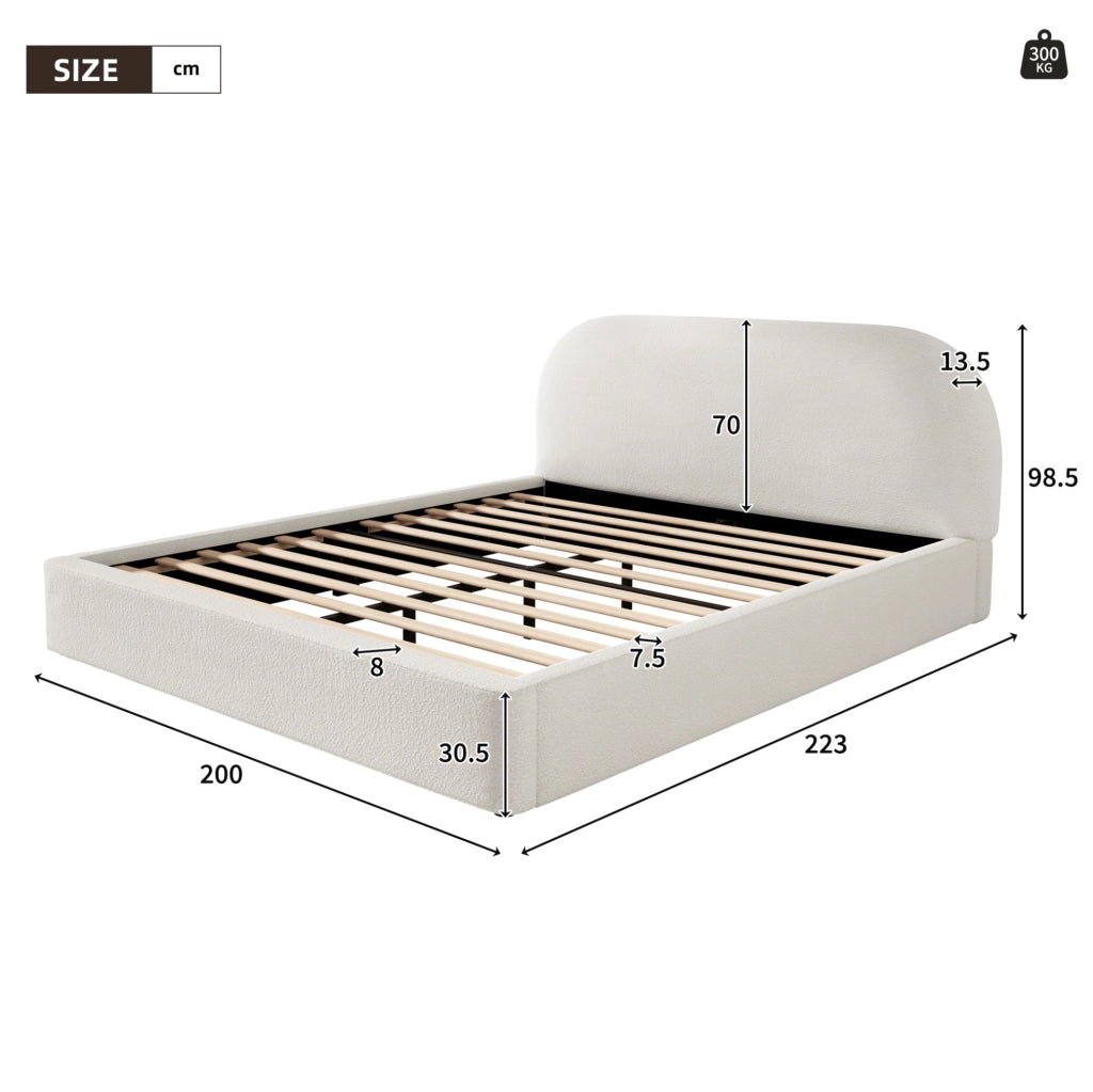 Letto imbottito con rete in bouclé beige