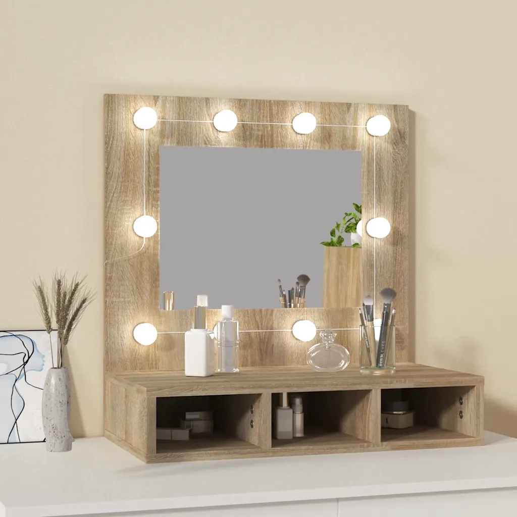 Mobile a Specchio con LED-Armadietto a Specchio Rovere Sonoma 60x31,5x62 cm