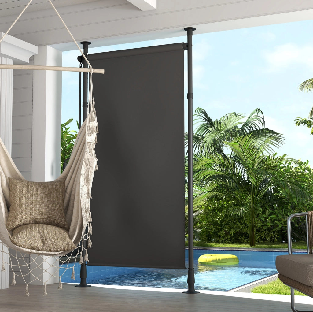 Tenda a rullo verticale per balcone 120x220-310 cm in poliestere oscurante grigio scuro con asta di manovra, protezione solare per terrazza e giardino