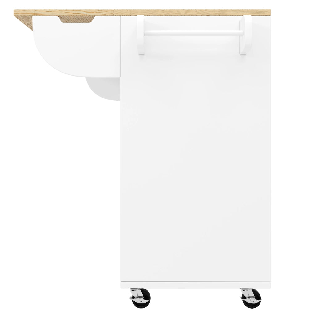 Carrello da cucina con piano ribaltabile 3 cassetti ante scorrevoli ripiano laterale MDF bianco 110 × 42 × 90 cm