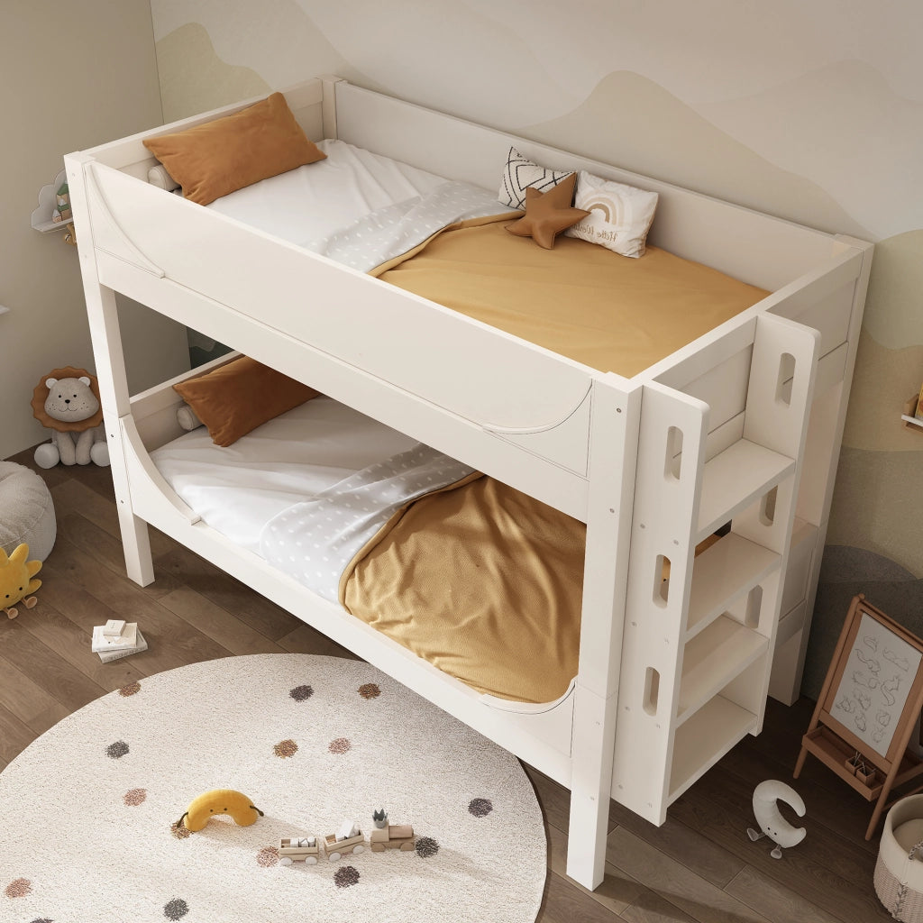 Letto a castello separabile 90x200 cm con scala reversibile, bianco, senza materasso