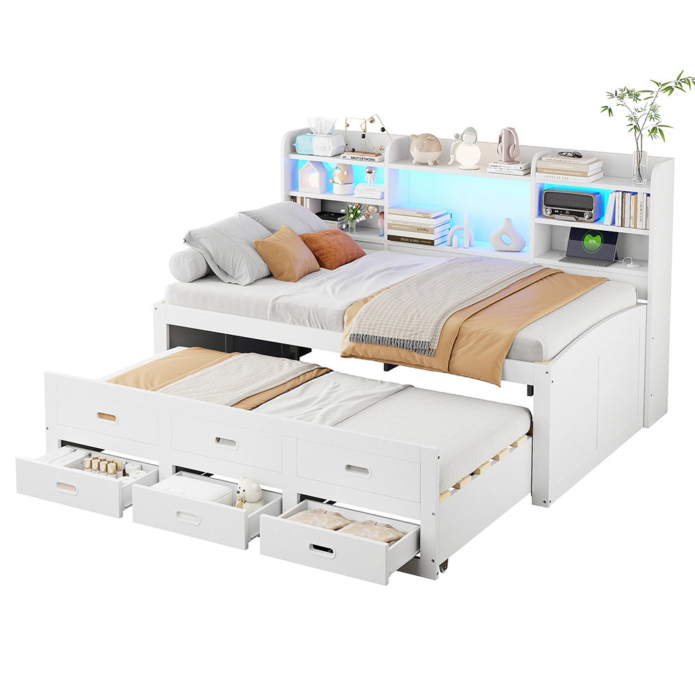 Daybed - Xylo - 90x200 cm LED USB 3 cassetti bianco