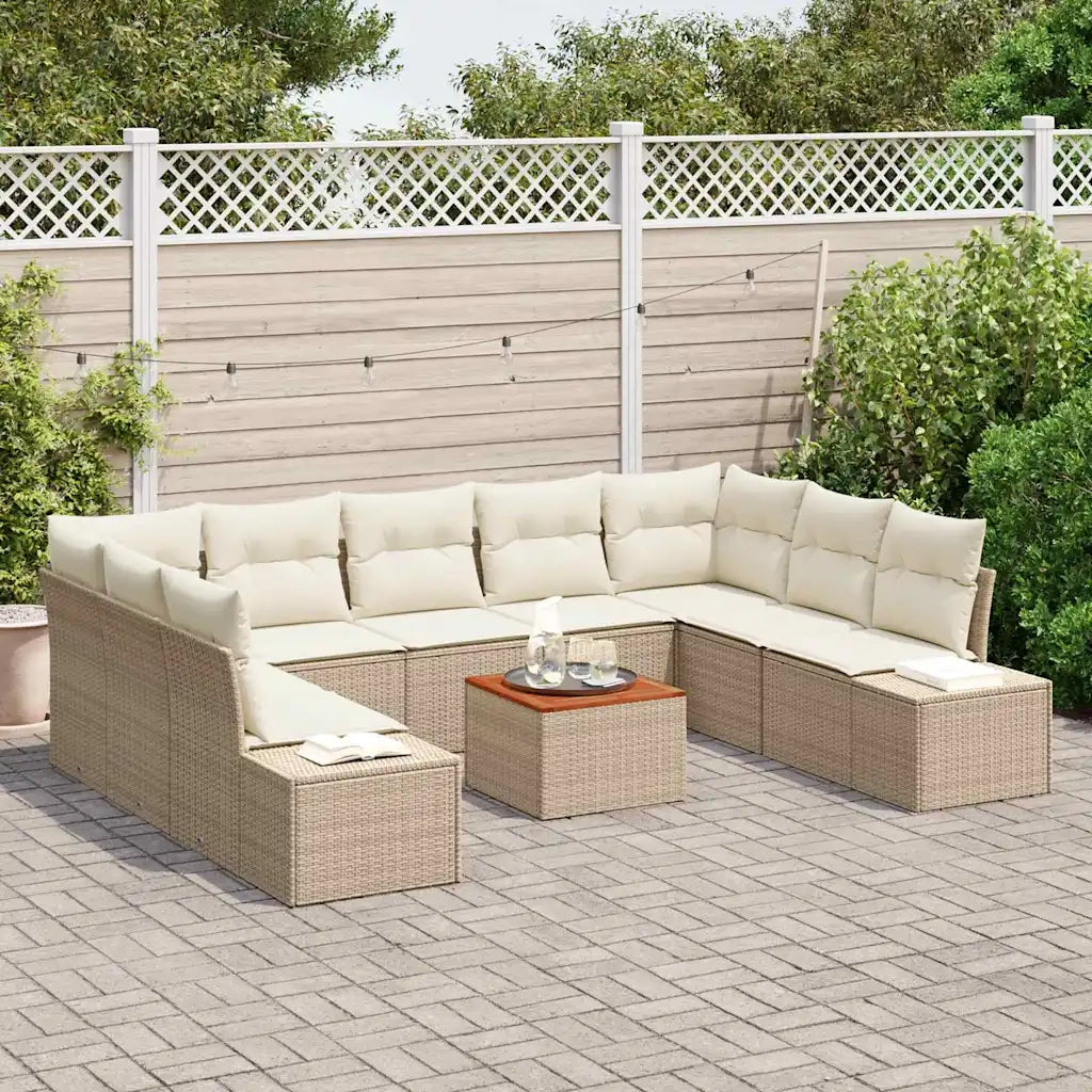 Set Divano da Giardino 10 pcs Beige e bianco