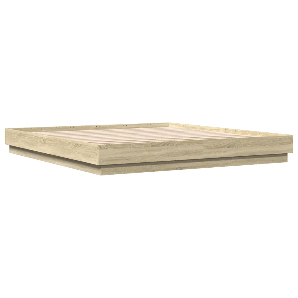 Giroletto con Luci LED-Struttura Letto Rovere Sonoma 200x200 cm