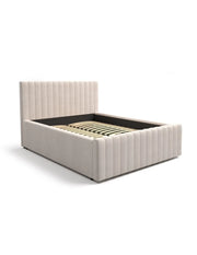Letto matrimoniale ELORIA 160x200 in tessuto bouclé beige con testiera capitonnata e rete inclusa