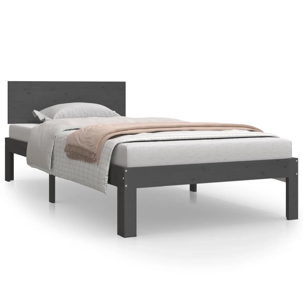 Giroletto-Struttura Letto Grigio in Legno Massello di Pino 90x200 cm