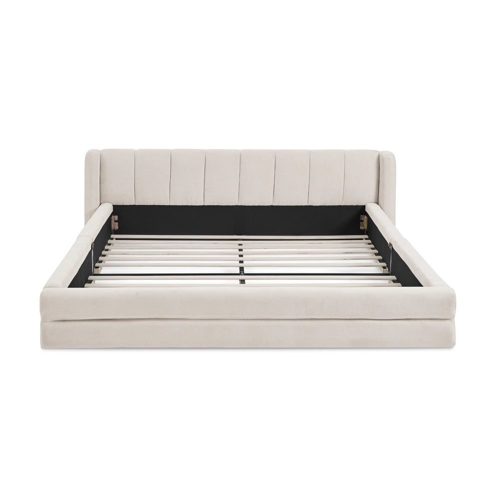 Letto 160x200 cm con testiera imbottita e rivestimento in tessuto ciniglia beige