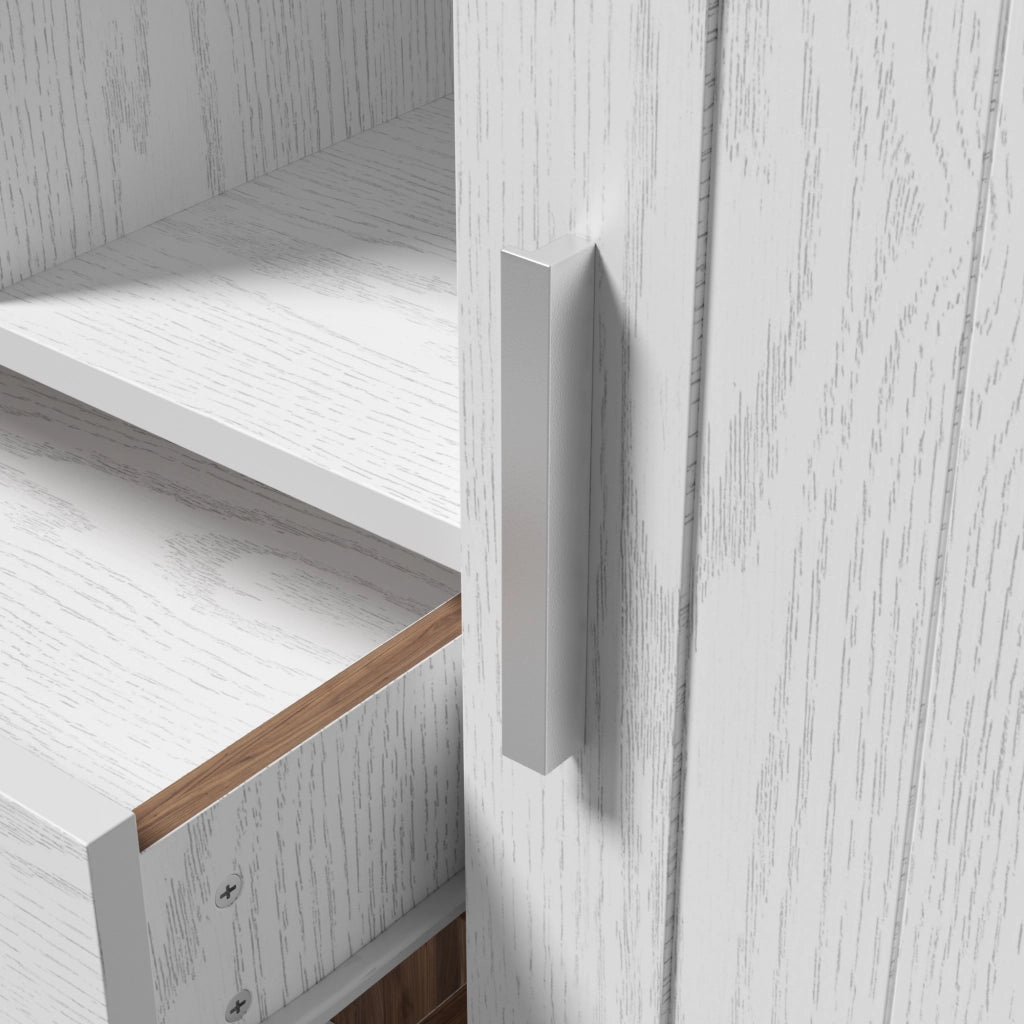 Credenza 140 x 40 x 79,5 cm, 2 ante + 2 cassetti + 4 nicchie, legno marrone e bianco, mobile cucina
