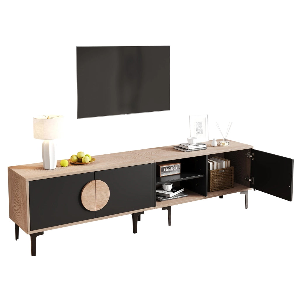 Mobile TV 180x35x49 cm con 3 ante e ripiani, rovere e nero