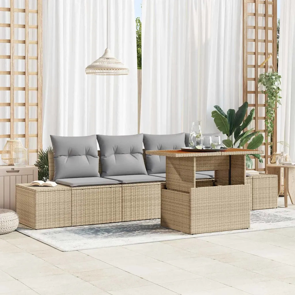 Set da Pranzo per Giardino con cuscino 5 pcs Beige e grigio