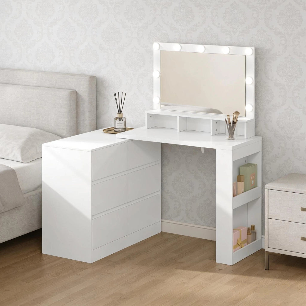Toeletta bianca 160 x 40 x 134,5 cm con LED regolabile e 6 cassetti