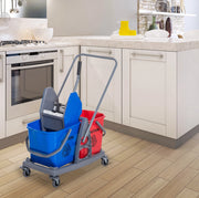 Carrello pulizia con 2 secchi, strizzatore e 4 ruote