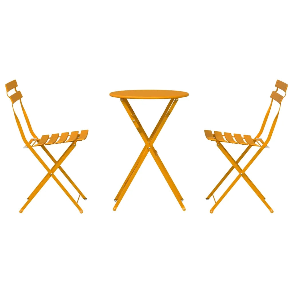 Set Bistro Pieghevole 3 pz | Set Salotto da Giardino Senape Acciaio