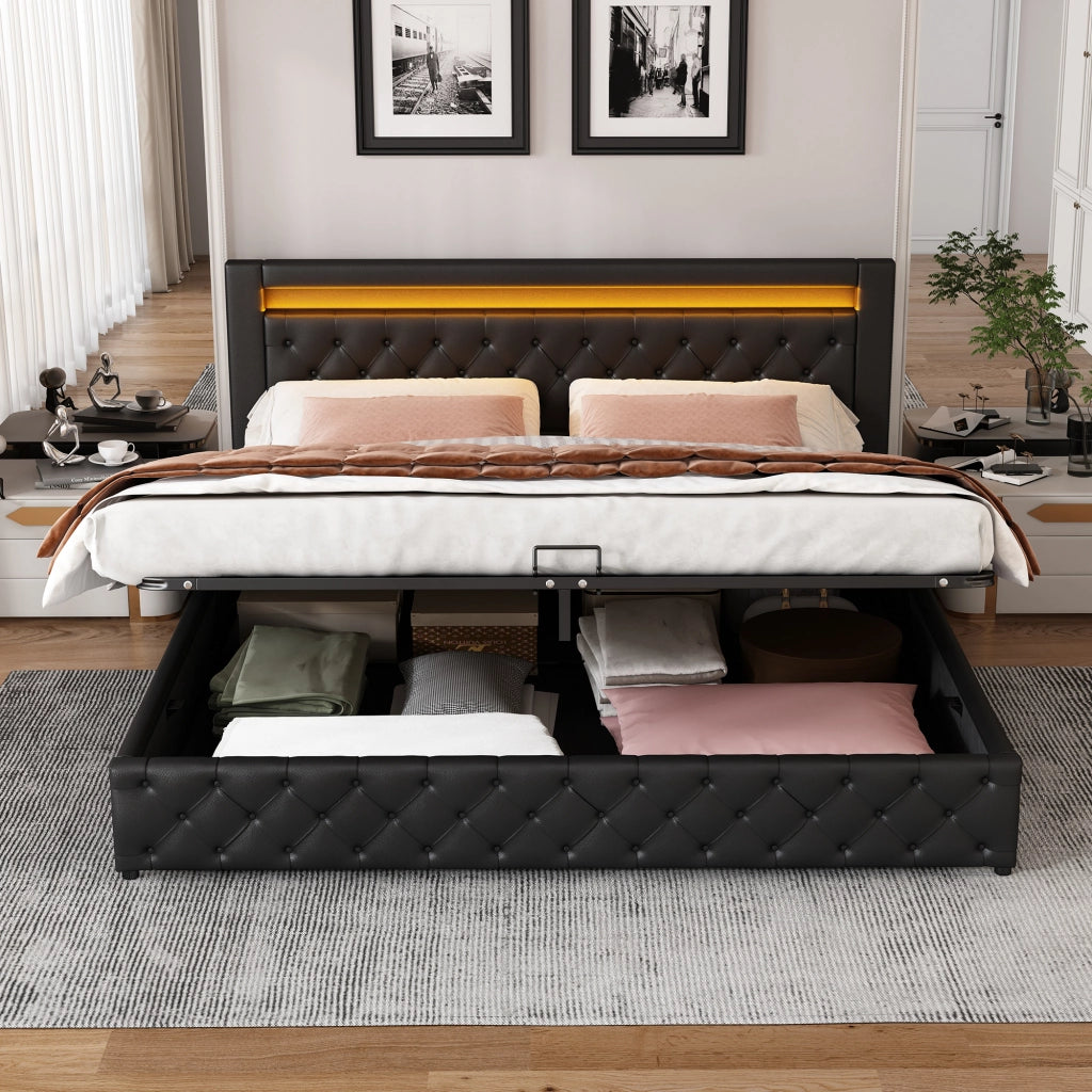 letto imbottito pu nero 182 x 207 cm
