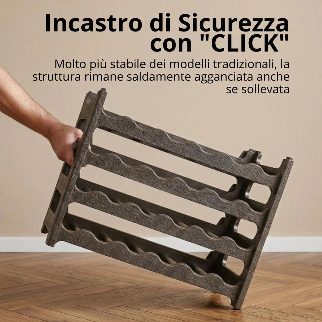 CookandSupply x TheWV Cantinetta Vino in Plastica Modulare Impilabile, Portabottiglie Effetto Pelle Martellata, 6 Bottiglie per Modulo, Scaffale Portavino Salvaspazio - Marrone Corten, 18