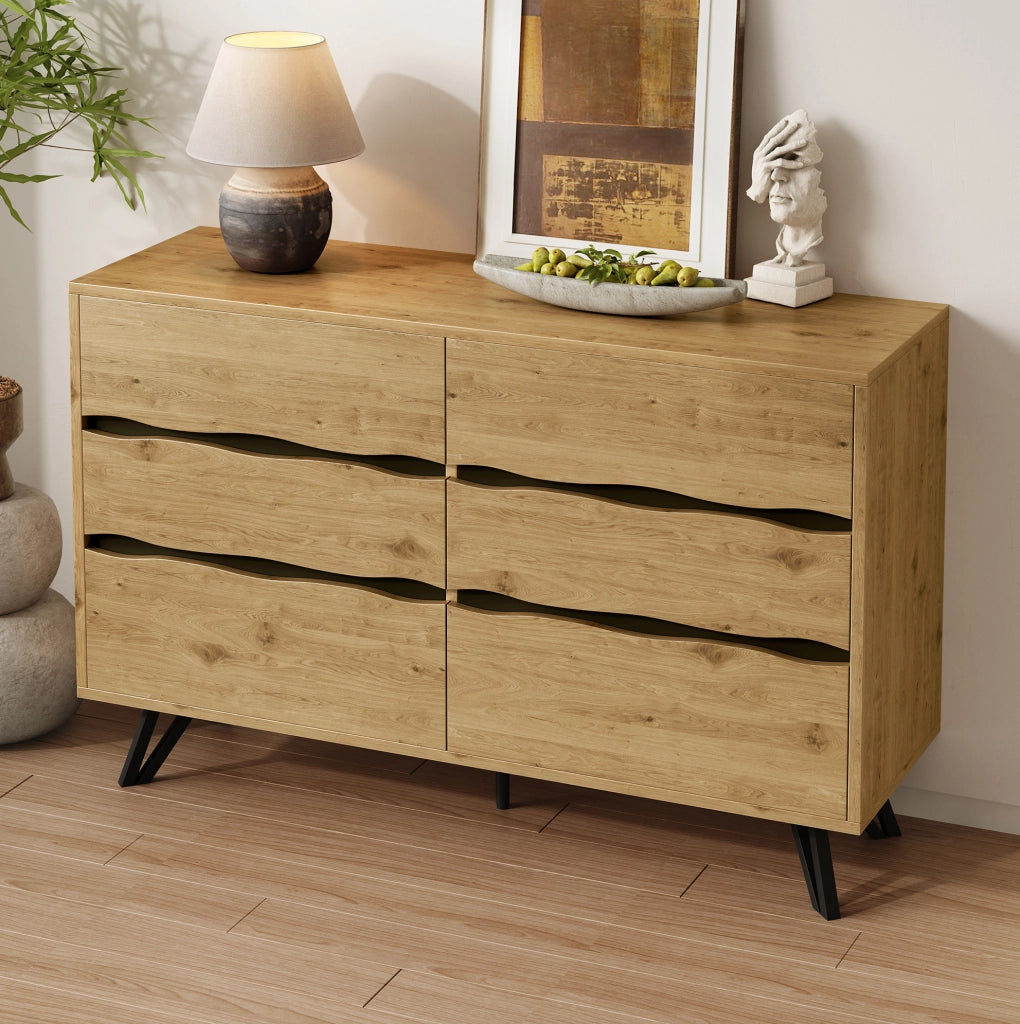Credenza sideboard con 6 cassetti 120x40x75;5 cm; effetto legno; pannello truciolare