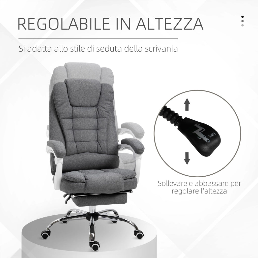 Sedia da ufficio reclinabile con schienale alto e poggiapiedi retrattile in tessuto ¨C Zephmum ¨C Grigio