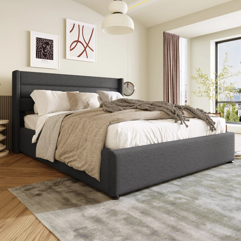 Letto contenitore matrimoniale 160x200 con apertura idraulica e testiera imbottita