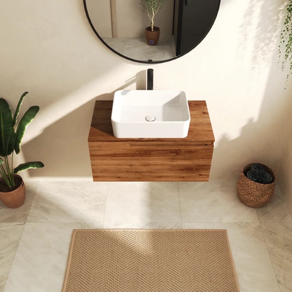 Mobile bagno sospeso 80 cm un cassetto rovere scuro con top | Berg