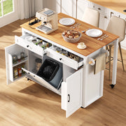 Mobile base da cucina su ruote con piano estraibile prese e vano rifiuti MDF bianco 120 × 40-75 × 92 cm