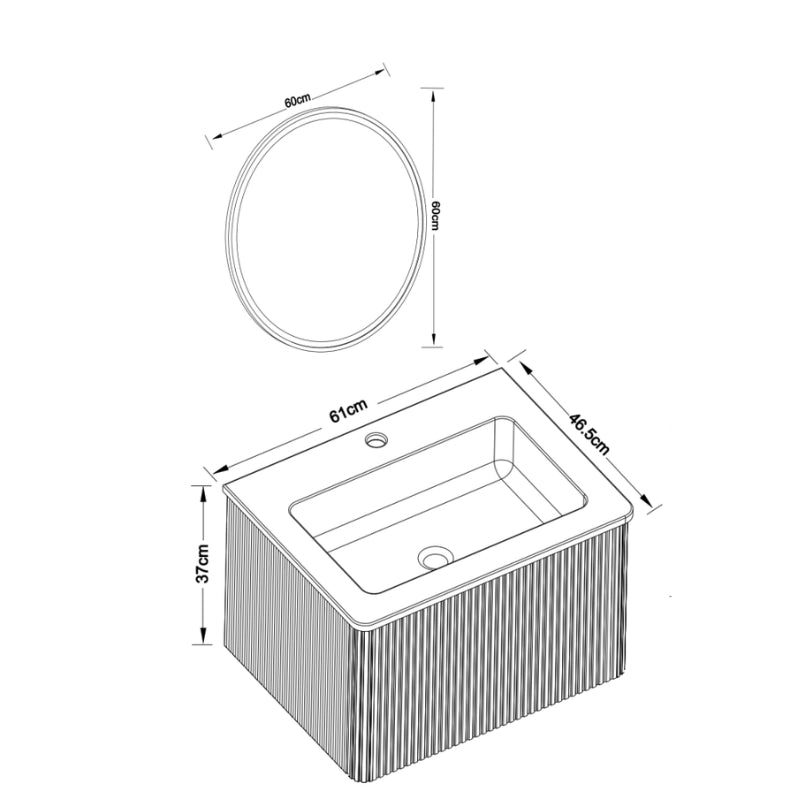 MOBILE BAGNO sospeso bianco con lavabo integrato e specchio LED, set 2 pezzi