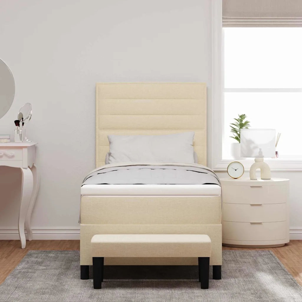 Letto a molle con testiera Crema 90 x 200 cm Tessuto 3343965