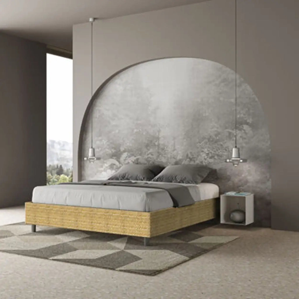 Letto matrimoniale con rete imbottito 160x200 tessuto Aragona 3 giallo Azelia