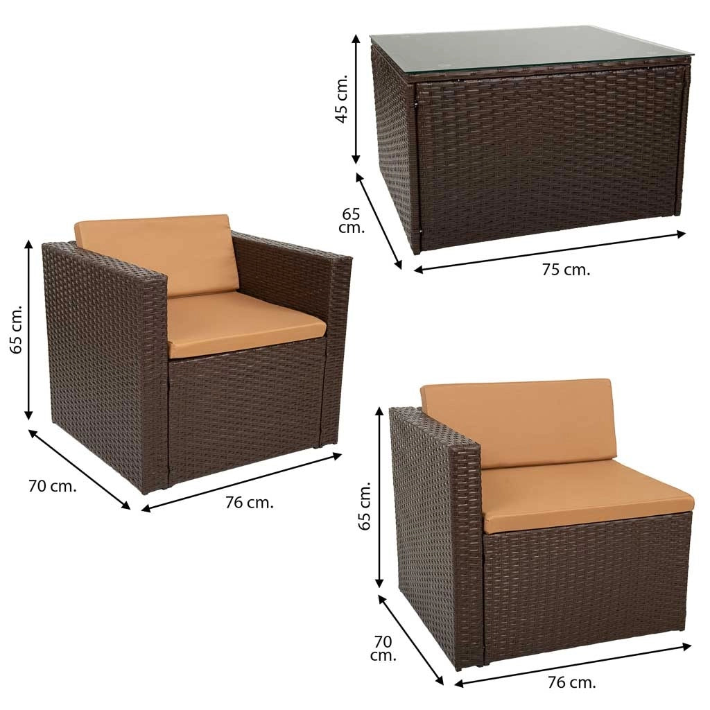 Set tavolo marrone, divano e 2 poltrone