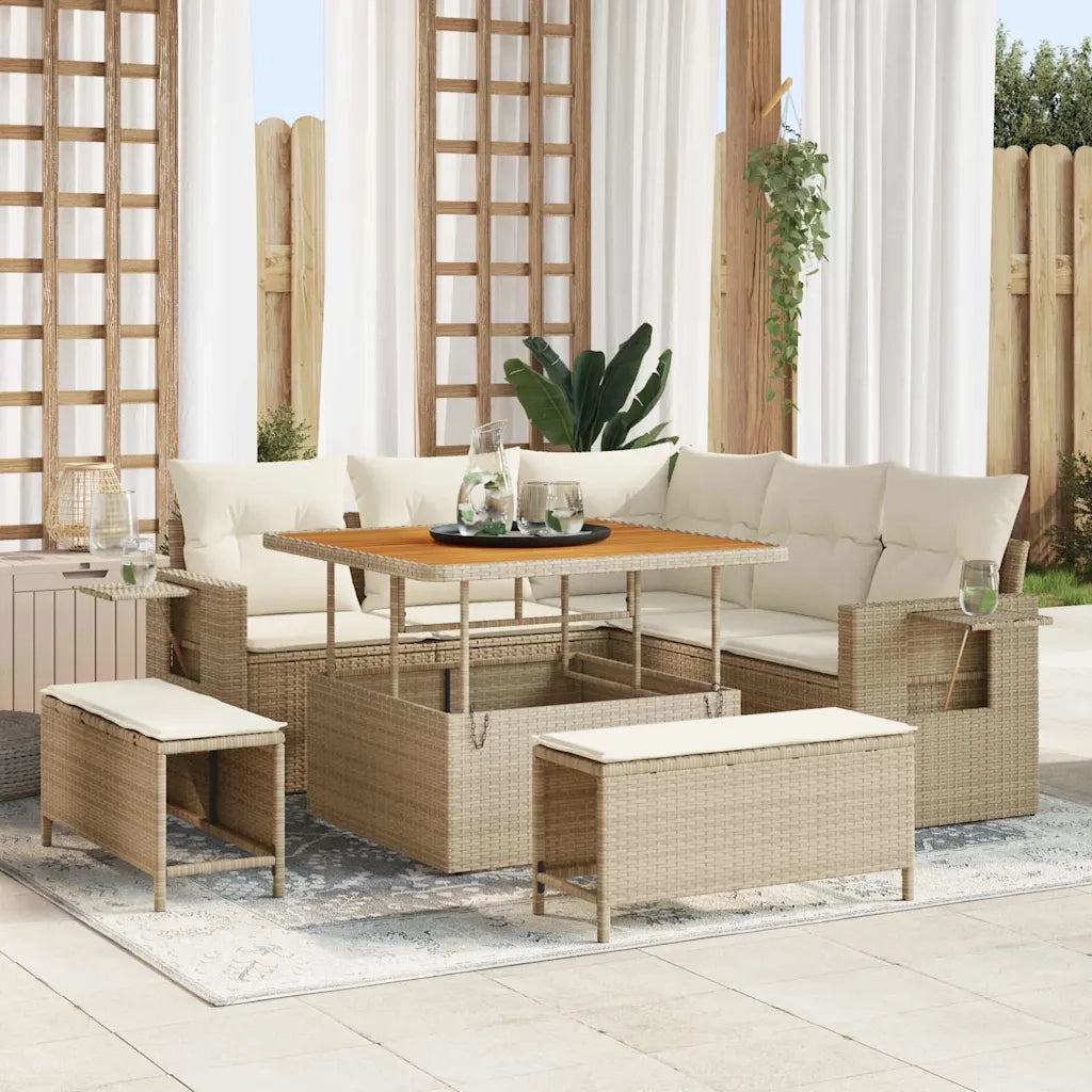 Set Divano da Giardino 9 pcs Beige e Crema polyrattan 3363686