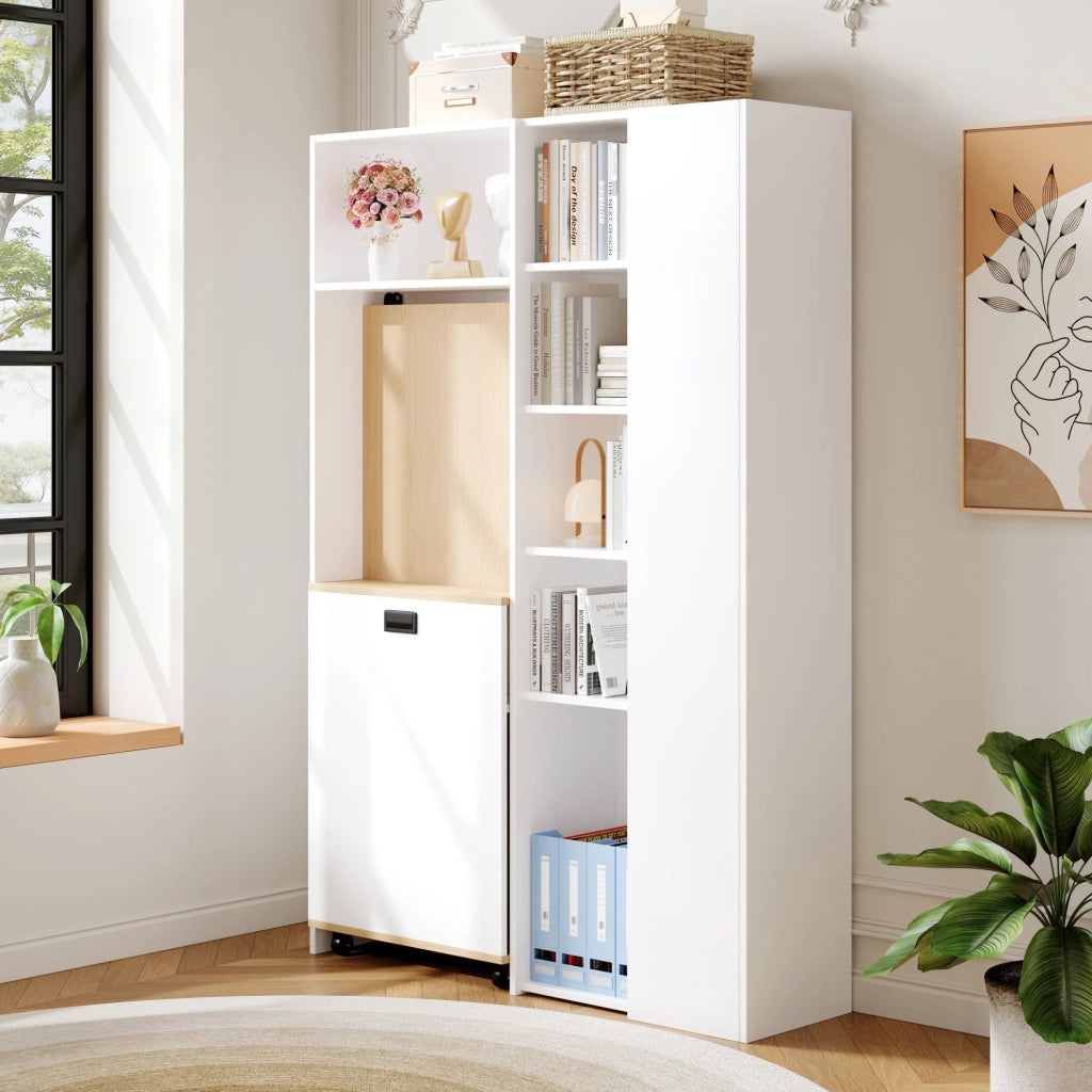 Scrivania pieghevole 2 in 1 con libreria e prese USB