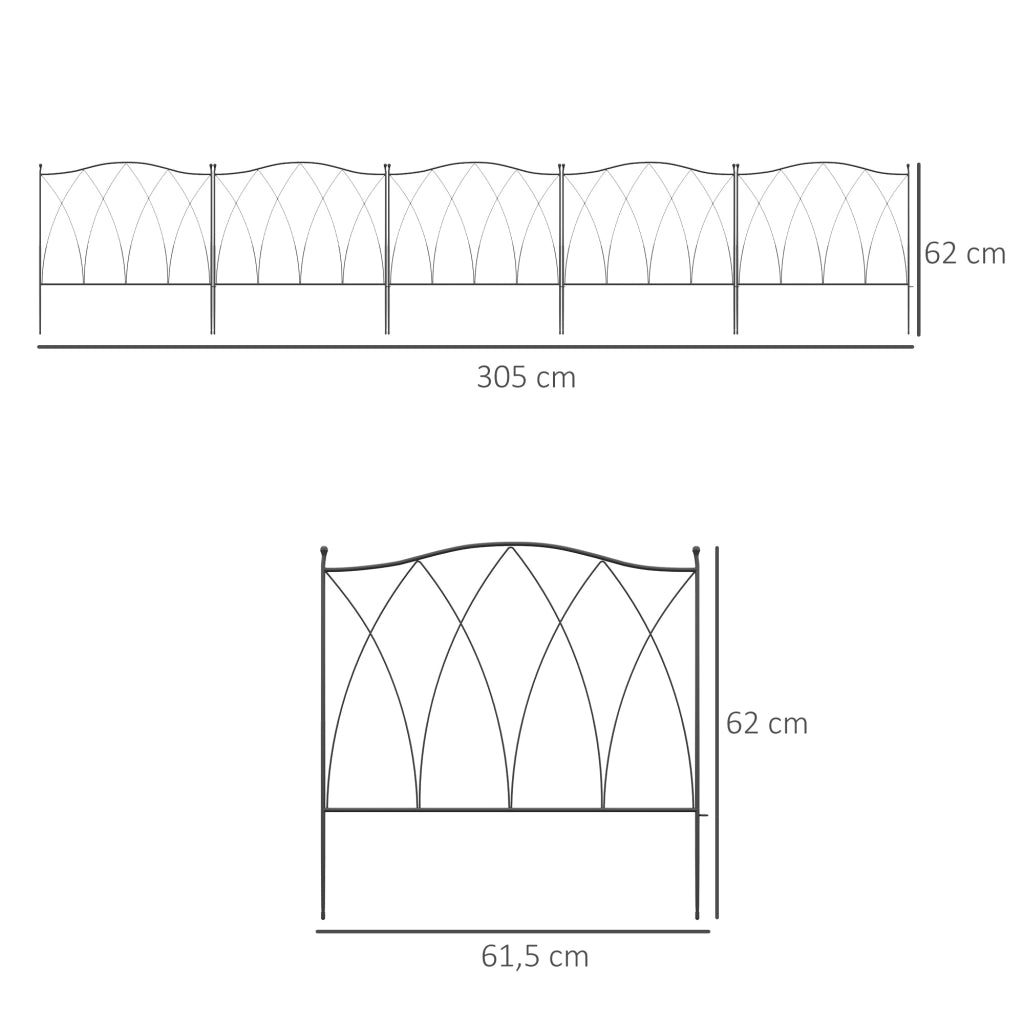 Recinzione decorativa da giardino - Xylo - Set 5 pezzi metallo nero 305x62 cm