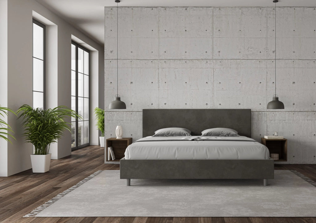 BS COM Letto matrimoniale king size contenitore imbottito 190x210 microfibra grigio