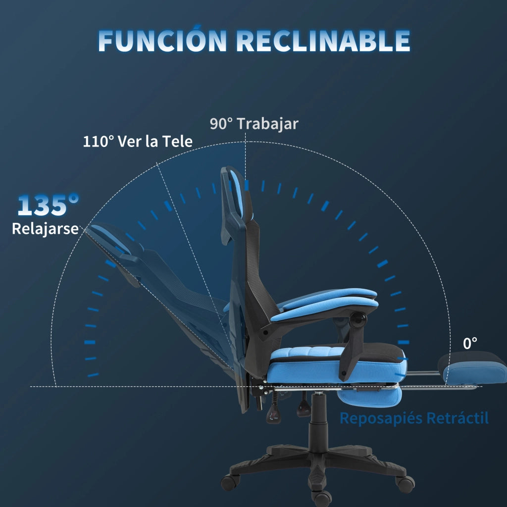 Sedia Gaming con Poggiapiedi e Schienale Regolabile ¨C Minimal ¨C Blu e Nero 58x63x112-122 cm