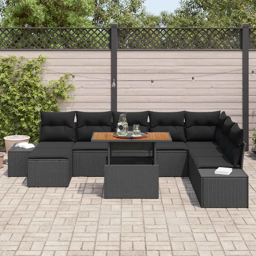 Set da Pranzo per Giardino con cuscino 9 pcs Nero e Marrone