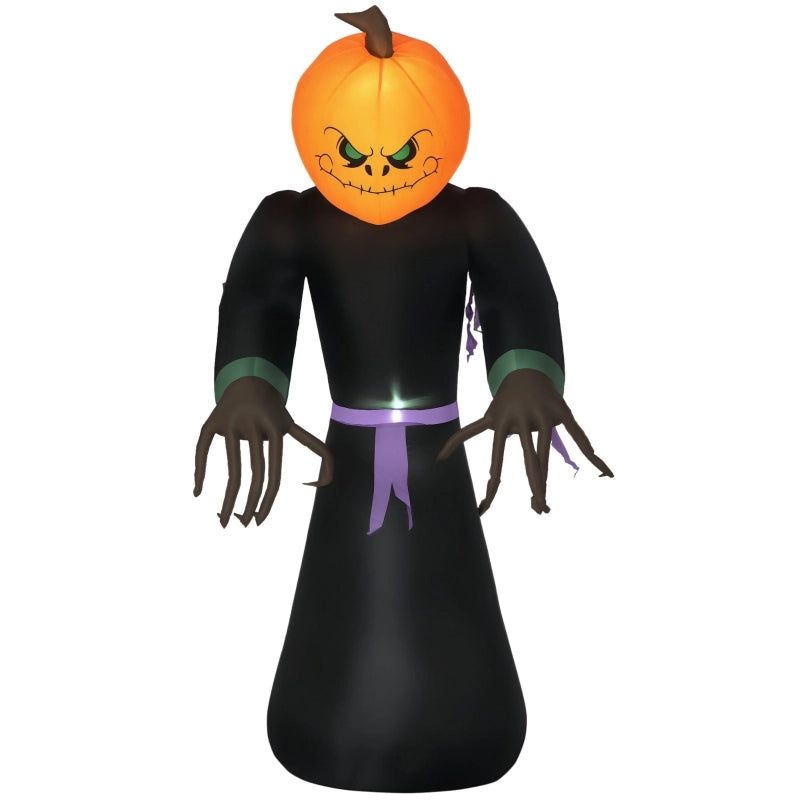 Fantasma gonfiabile con zucca 210 cm in poliestere nero e arancione con LED per Halloween interno ed esterno