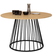 IDMarket - YUNA Tavolo da pranzo rotondo per 6 persone con piano in legno e gamba in filo metallico nero 110 cm