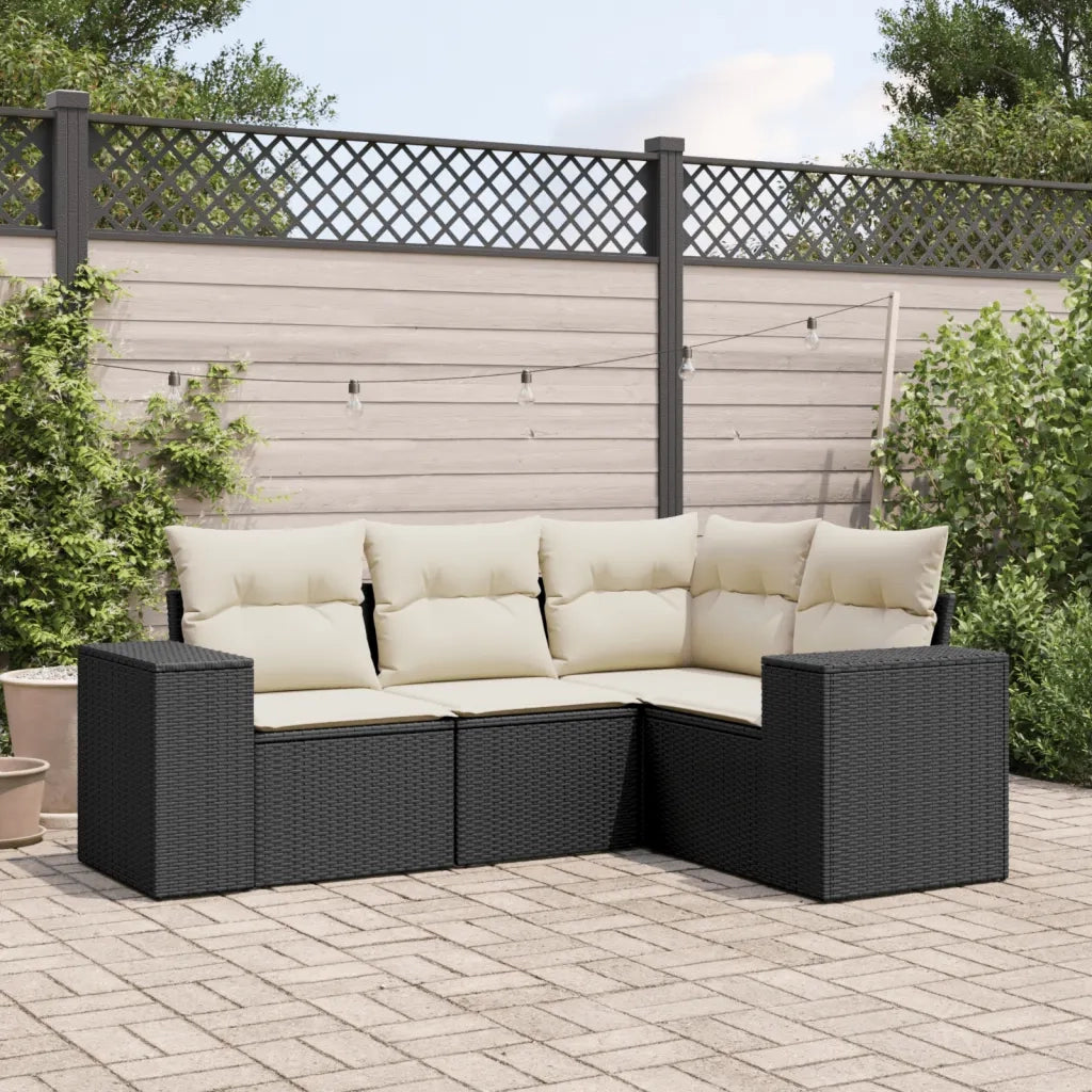 Salotto da Giardino-Set Divani da Giardino 4 pz con Cuscini Nero in Polyrattan 421256