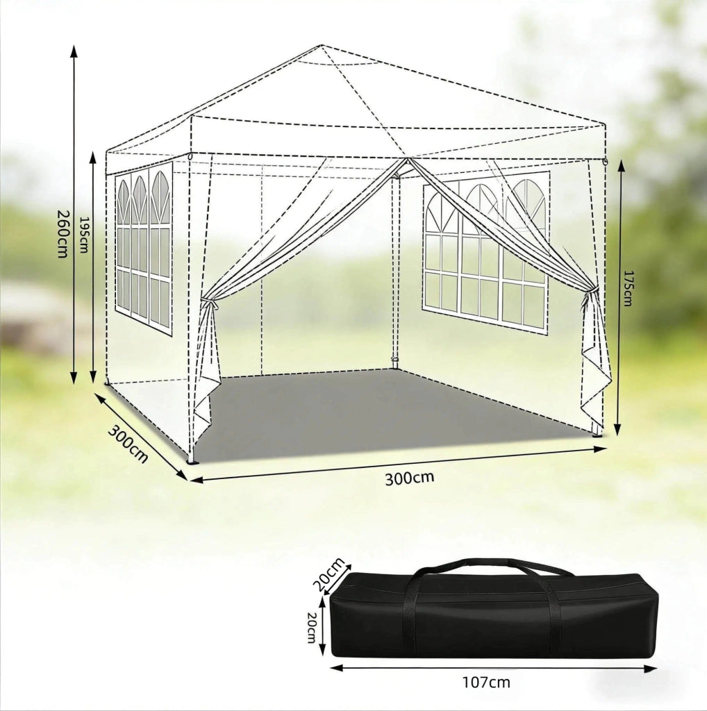 Gazebo pieghevole 3x3 m grigio con pareti laterali