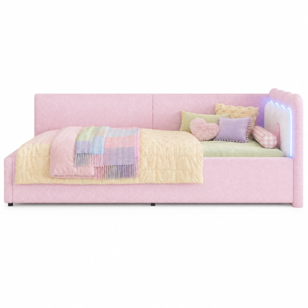 Letto da giorno con illuminazione LED ambientale; 90x200 cm; rosa