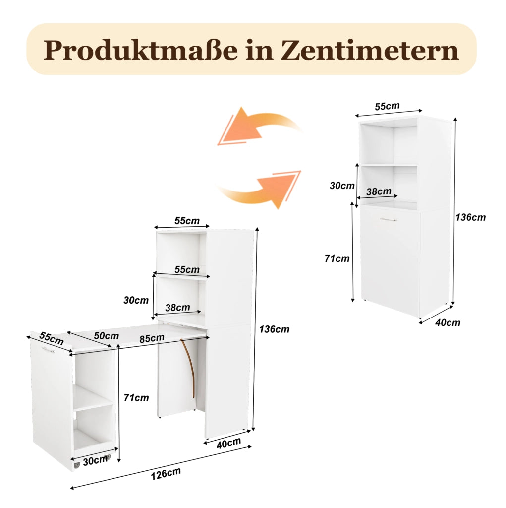 Mobile contenitore con scrivania estraibile 2 in 1 in MDF bianco HOMVRA