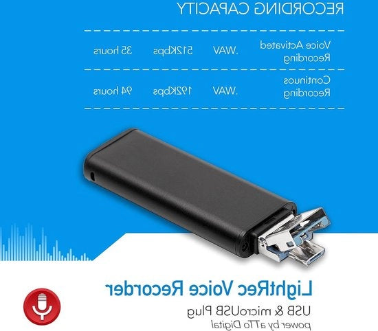 Registrazione Voce - 26 Ore Durata Batteria - 94 Ore Capacità - Facile da Utilizzare - 8 GB Registratore di Voce Ascoltatore