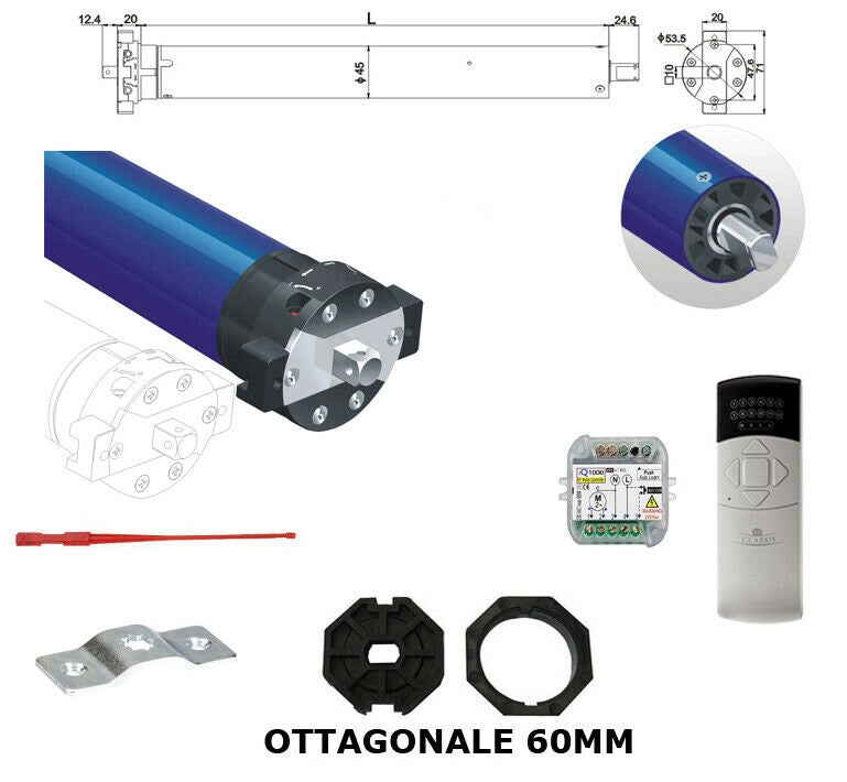 MOTORE TAPPARELLA 80 KG 30NM CON CENTRALINA CENTRALE DI COMANDO E TELECOMANDO