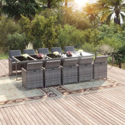 Set Pranzo da Giardino 11 pz con Cuscini in Polyrattan Grigio 3095590
