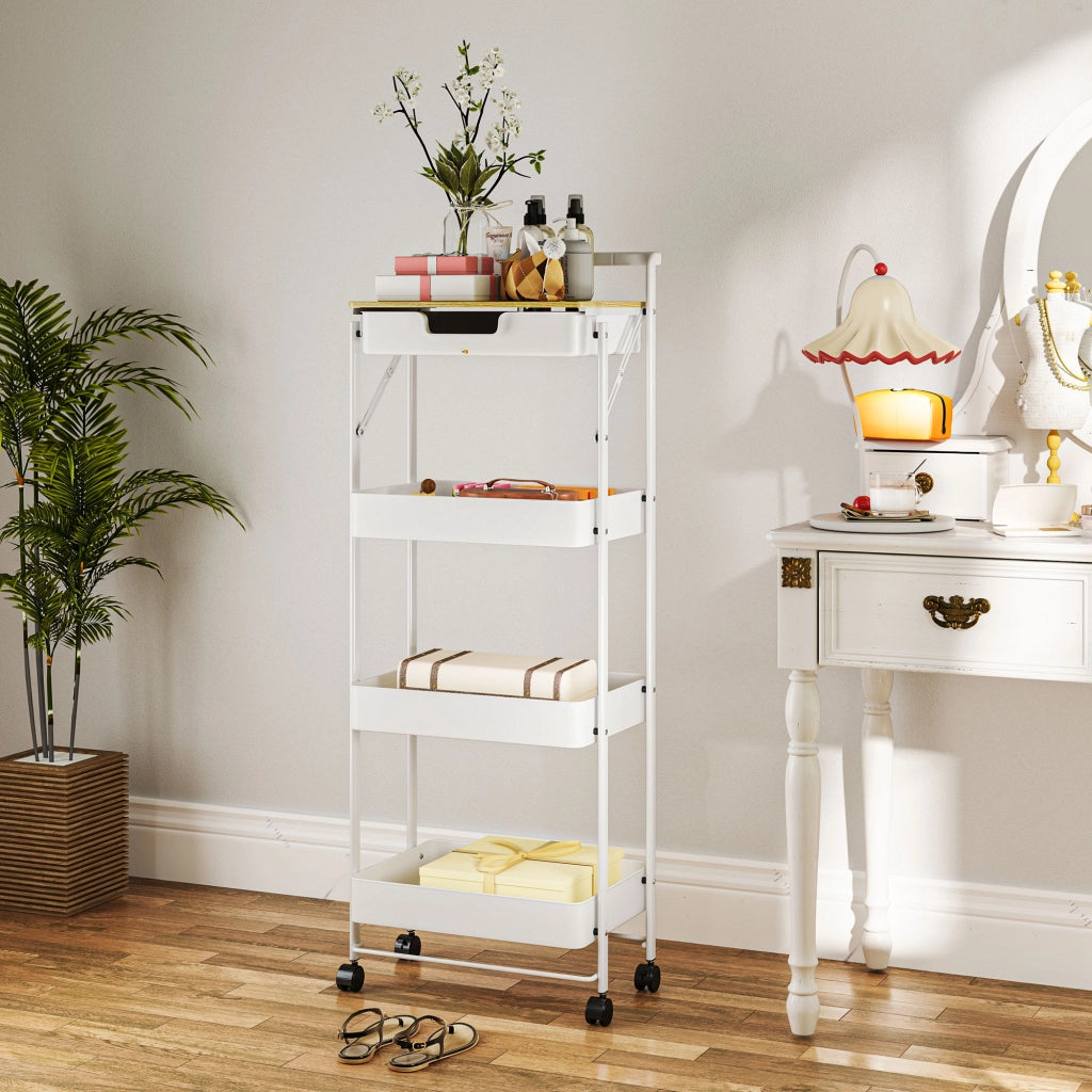 Carrello con cassetti e cestini ¨C zephmum ¨C 4 livelli, bianco