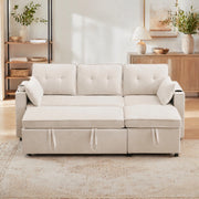 Divano letto 3 posti 211x130x86 cm con chaise longue reversibile e contenitore beige HOMVRA