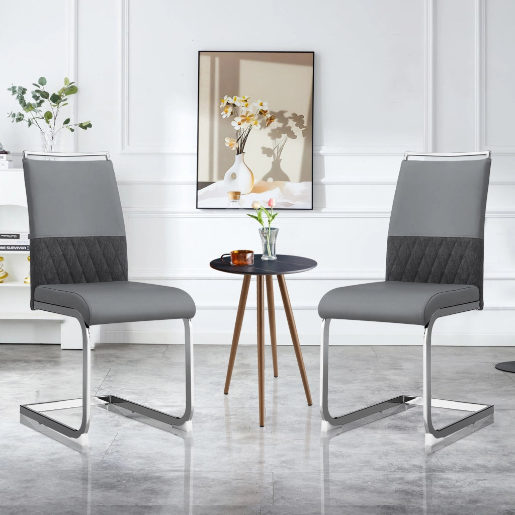 Sedie da Pranzo Set 4 Pezzi, Schienale Alto Imbottito in Ecopelle e Tessuto ¨C MINIMAL ¨C Grigio