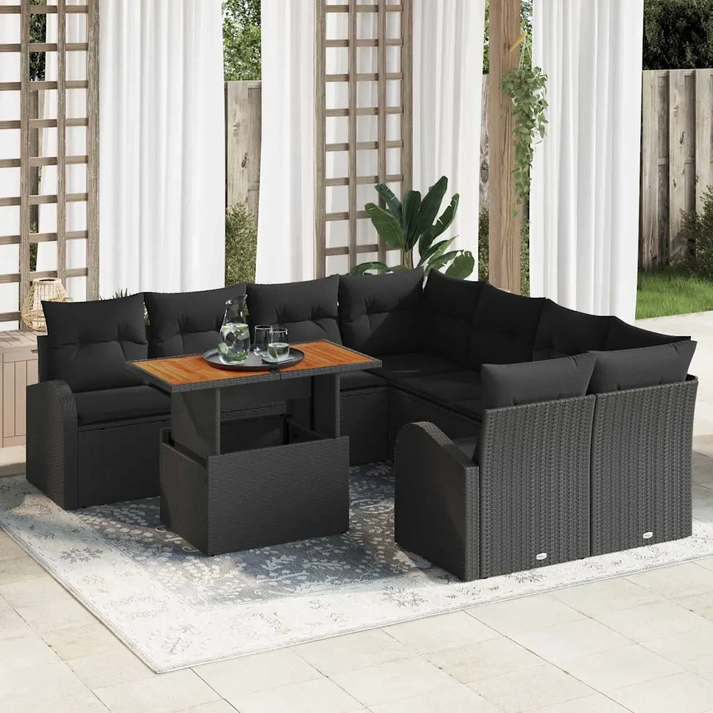 Set Divano da Giardino con archiviazione 9 pcs Nero Poly Rattan