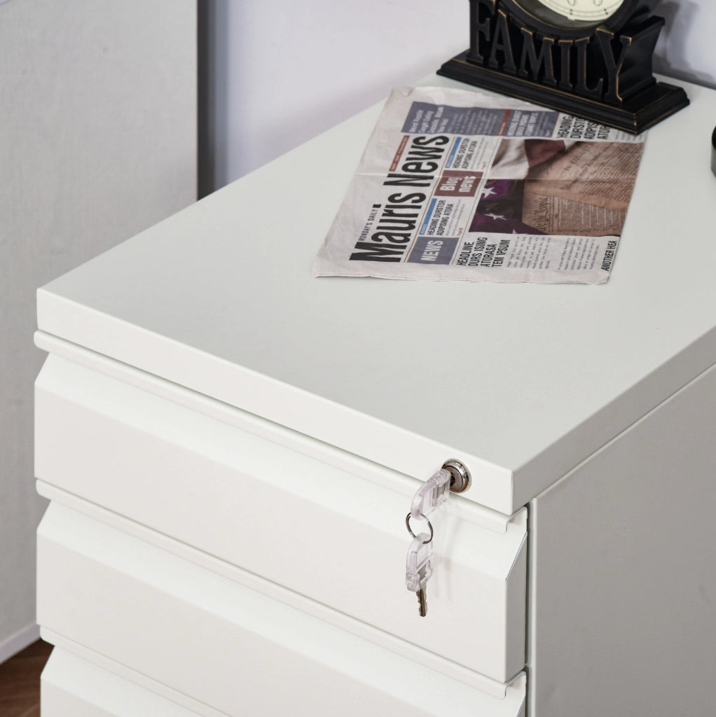 Mobile contenitore ufficio in acciaio bianco con 3 cassetti, 39x48x60 cm