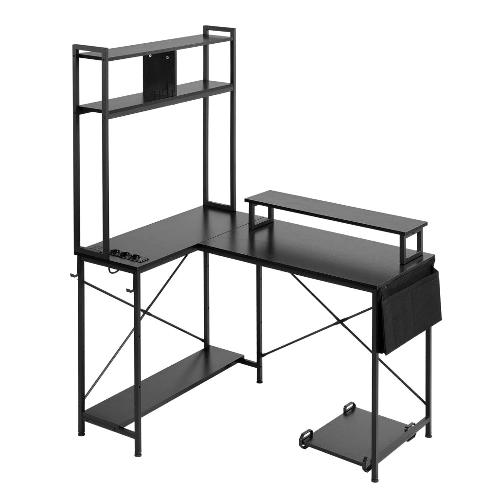 Scrivania Gaming Angolare a L Reversibile con Prese LED Ripiani e Supporto CPU Tavolo per Computer Ufficio 1200x900x1600 mm