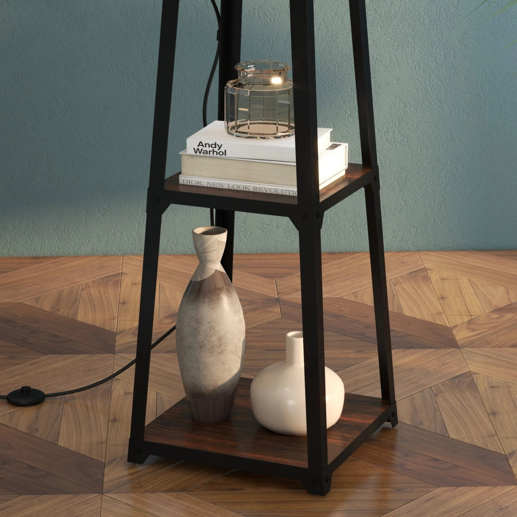 Lampada da Terra Ø42x166 cm in Metallo e MDF Nero e Beige